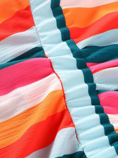 Rainbow Stripe Dress Sleeveless Plunging Backless Chiffon Dress - Image 7