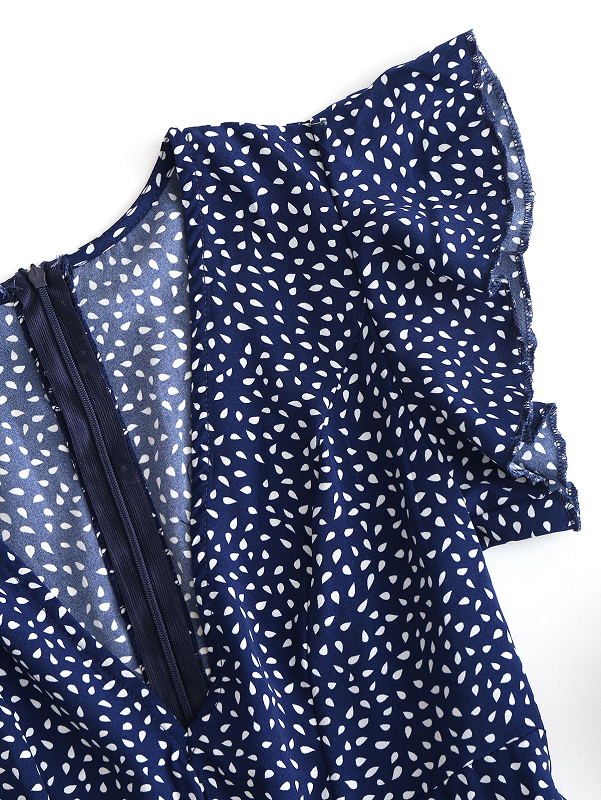 Raindrop Print Flounces A Line Dress Short Sleeves Ruffles High Waist Sexy Mini Dress - Image 3