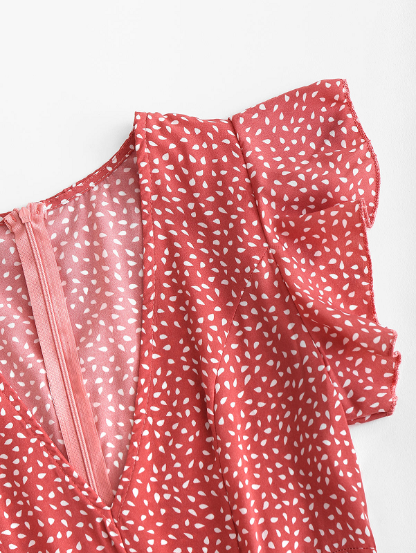 Raindrop Print Flounces A Line Dress Short Sleeves Ruffles High Waist Sexy Mini Dress - Image 6