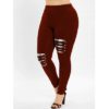 Ripped Plus Size Plaid Panel Leggings - Image 12