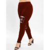 Ripped Plus Size Plaid Panel Leggings - Image 11