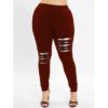 Ripped Plus Size Plaid Panel Leggings - Image 10