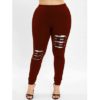 Ripped Plus Size Plaid Panel Leggings - Image 9