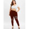 Ripped Plus Size Plaid Panel Leggings - Image 7