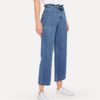 Ruffle Waist Culotte Jeans With Belt Blue High Waist Women Trousers - Image 3