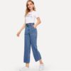 Ruffle Waist Culotte Jeans With Belt Blue High Waist Women Trousers - Image 4