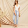 Sexy Deep V Neck Crop Wrap Belted Top Short Sleeve T shirt Tops - Image 4