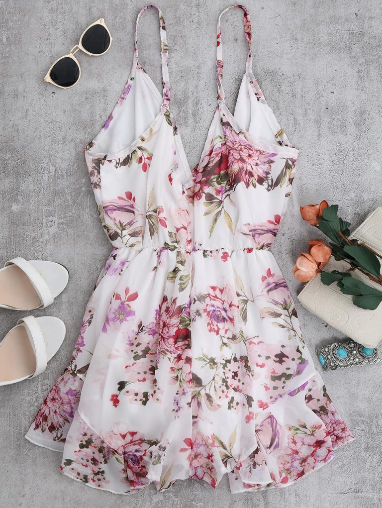 Sexy Flower Chiffon Cami Strap Beach Romper Playsuit