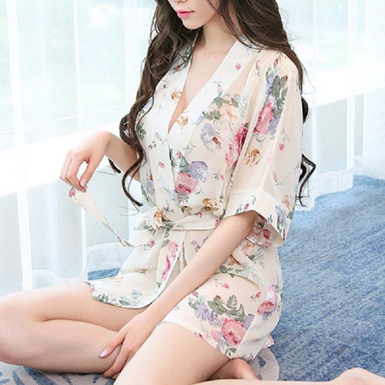 Sexy Lessing print half sleeve chiffon breathable gown sleepwear - Image 2