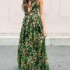 Sexy Maxi Dress Plunging Straps Backless Floral Dress