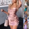Sexy Satin Spaghetti Strap Vintage Mini Dress