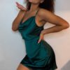Sexy Satin Spaghetti Strap Vintage Mini Dress - Image 46