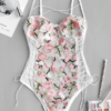 Sexy Women Bodysuits Floral Embroidered Lace Up Romper