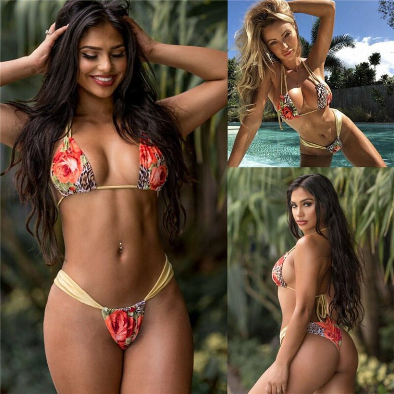 Sexy Women Floral Print Push Up Halter Padded Swimwear
