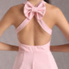Short Fit and Flare Dress U Neck Bow Trim Backless Homecoming Dress - Image 22