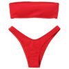 Strapless Backless Padded Lace-up Low Waist Women Bikini Set