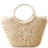 Straw Beach Bag Ring Strap Ribbon Trim Crochet Tote Bags For Women