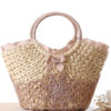Straw Beach Bag Ring Strap Ribbon Trim Crochet Tote Bags For Women - Image 2