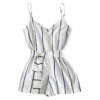Striped Belted Casual Spaghetti Strap Buttons Cami Romper - Image 6