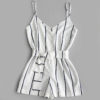Striped Belted Casual Spaghetti Strap Buttons Cami Romper - Image 7