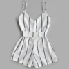 Striped Belted Casual Spaghetti Strap Buttons Cami Romper - Image 8