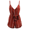 Striped Belted Casual Spaghetti Strap Buttons Cami Romper - Image 11