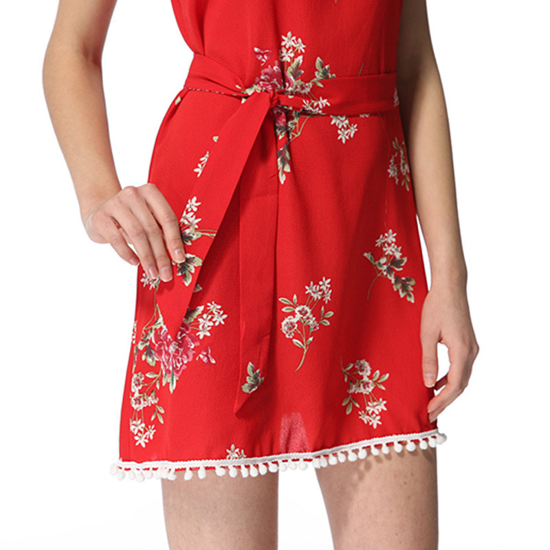 Sweet Young Girl Freshing Style Floral Print Cool Strap Tassel Dress - Image 7