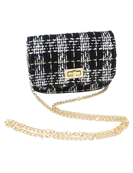 Tweed Shoulder Bag Chain Strap Plaid Women's Fashion Bag