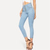 Woman Mid Waist Crop Pencil Jeans High Street Ladies Denim Pants