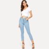 Woman Mid Waist Crop Pencil Jeans High Street Ladies Denim Pants - Image 2