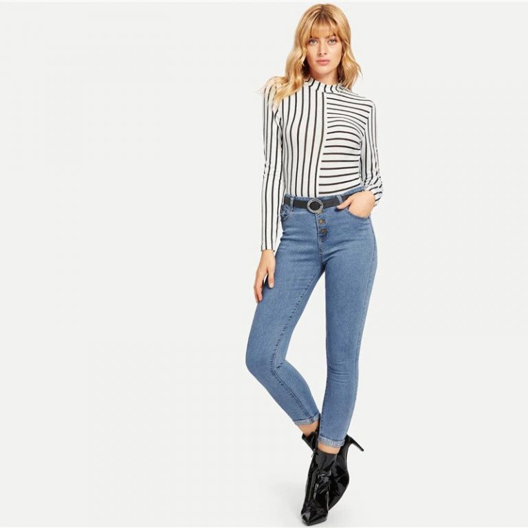 Woman Mid Waist Crop Pencil Jeans High Street Ladies Denim Pants - Image 5