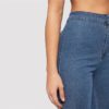 Woman Solid High Waist Denim Long Trousers - Image 5