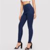 Woman Solid High Waist Denim Long Trousers - Image 6