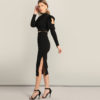 Women Asymmetrical Ruffle Sleeve Top And Slit Plain Skirt Set - Image 5