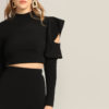 Women Asymmetrical Ruffle Sleeve Top And Slit Plain Skirt Set - Image 3