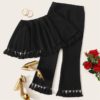 Women Bell Sleeve Tassel Hen Bardot Half Sleeve Top And Flare Pants Set - Image 2