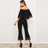 Women Bell Sleeve Tassel Hen Bardot Half Sleeve Top And Flare Pants Set - Image 6