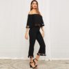 Women Bell Sleeve Tassel Hen Bardot Half Sleeve Top And Flare Pants Set - Image 5