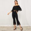 Women Bell Sleeve Tassel Hen Bardot Half Sleeve Top And Flare Pants Set - Image 4