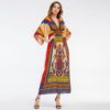 Women Bohemian Print V-Neck beach dress Holiday casual maxi dress