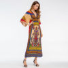 Women Bohemian Print V-Neck beach dress Holiday casual maxi dress - Image 4