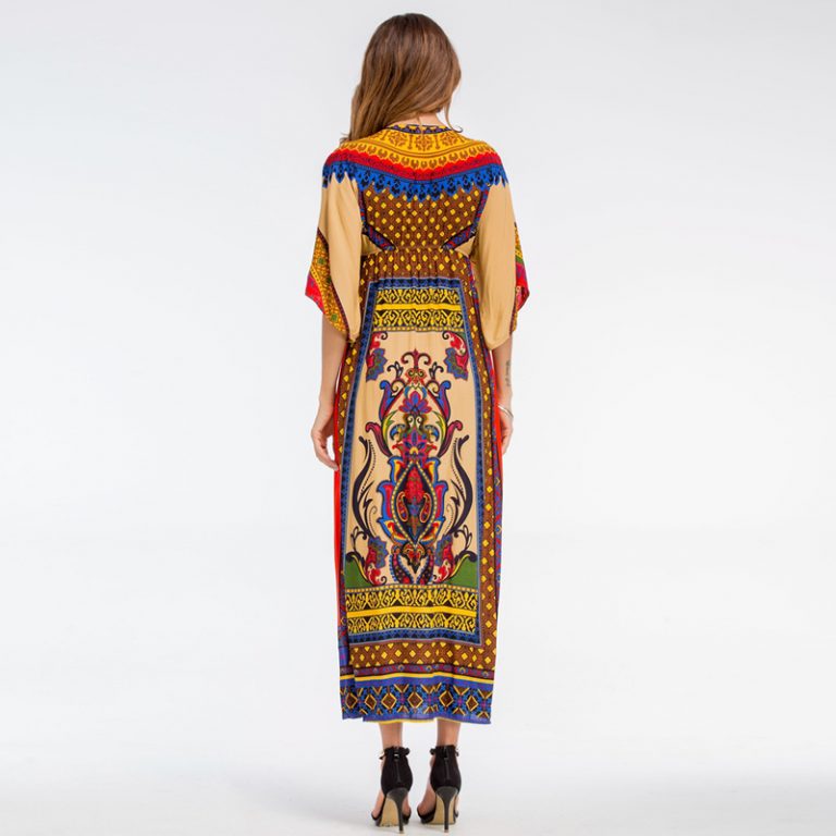 Women Bohemian Print V-Neck beach dress Holiday casual maxi dress - Image 6