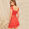 Women Bohemian Smocked Crop Top And Tie Waist Layered Ruffle Skirt Set - Image 5