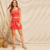 Women Bohemian Smocked Crop Top And Tie Waist Layered Ruffle Skirt Set - Image 4