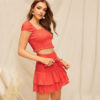 Women Bohemian Smocked Crop Top And Tie Waist Layered Ruffle Skirt Set - Image 2