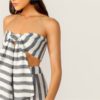 Women Boho Knotted Front Striped Strapless Tube Crop Top and Shorts Set - Image 3