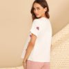 Women Embroidery Floral Modern Lady Round Neck Ruffle Cuff Top Tees - Image 4