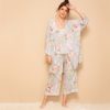 Women Floral Print Cami Pajama Set With Robe