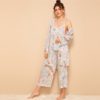 Women Floral Print Cami Pajama Set With Robe - Image 3