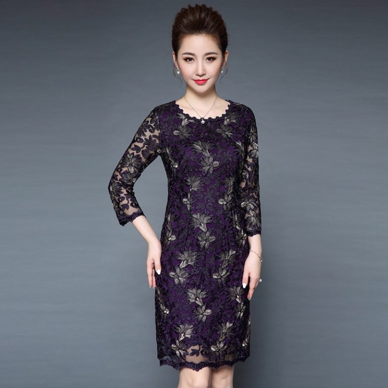 Women Floral lace Embroidery Wrist sleeve Pencil dress